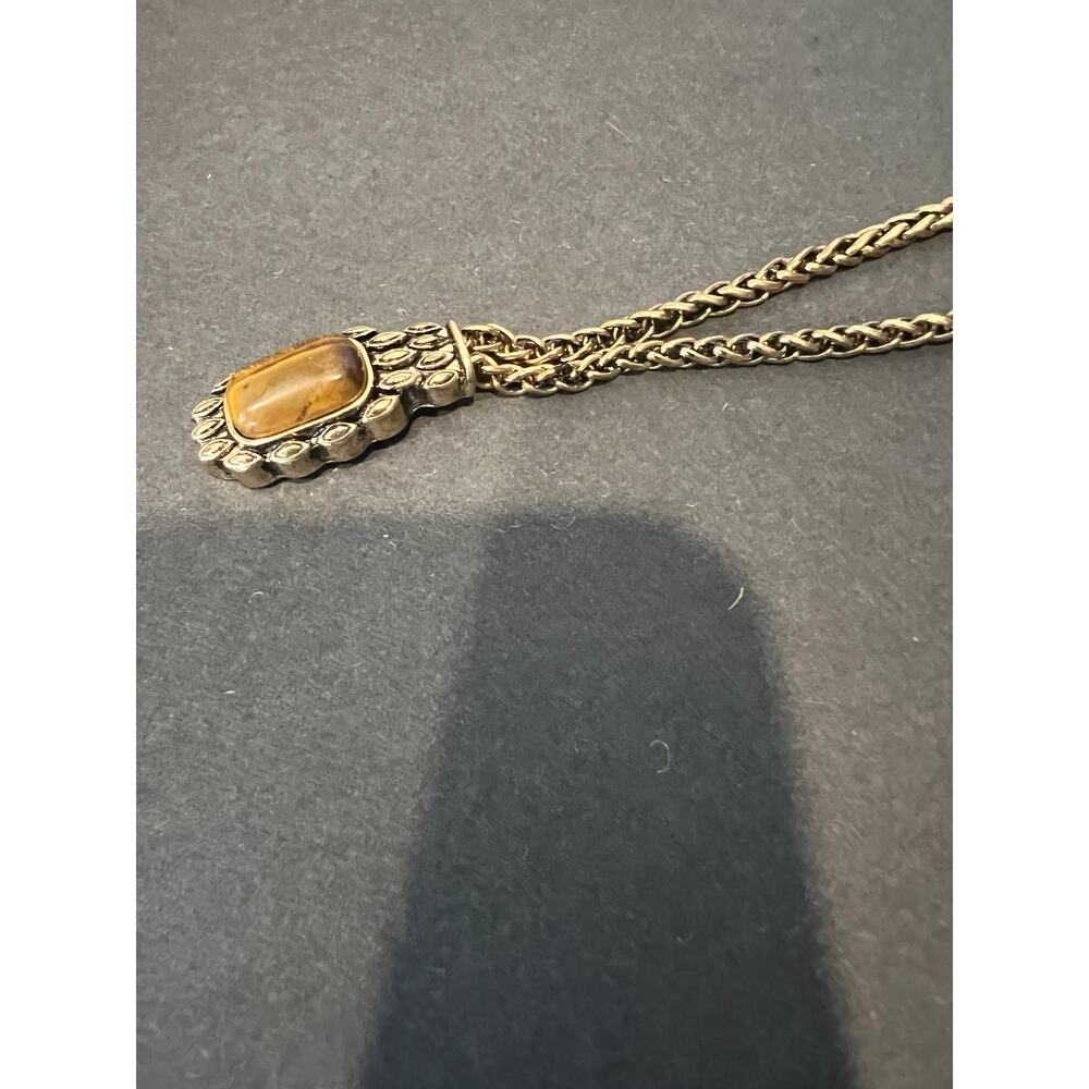 Tiger Eye Rectangular Stone Double Chain Gold Ton… - image 3
